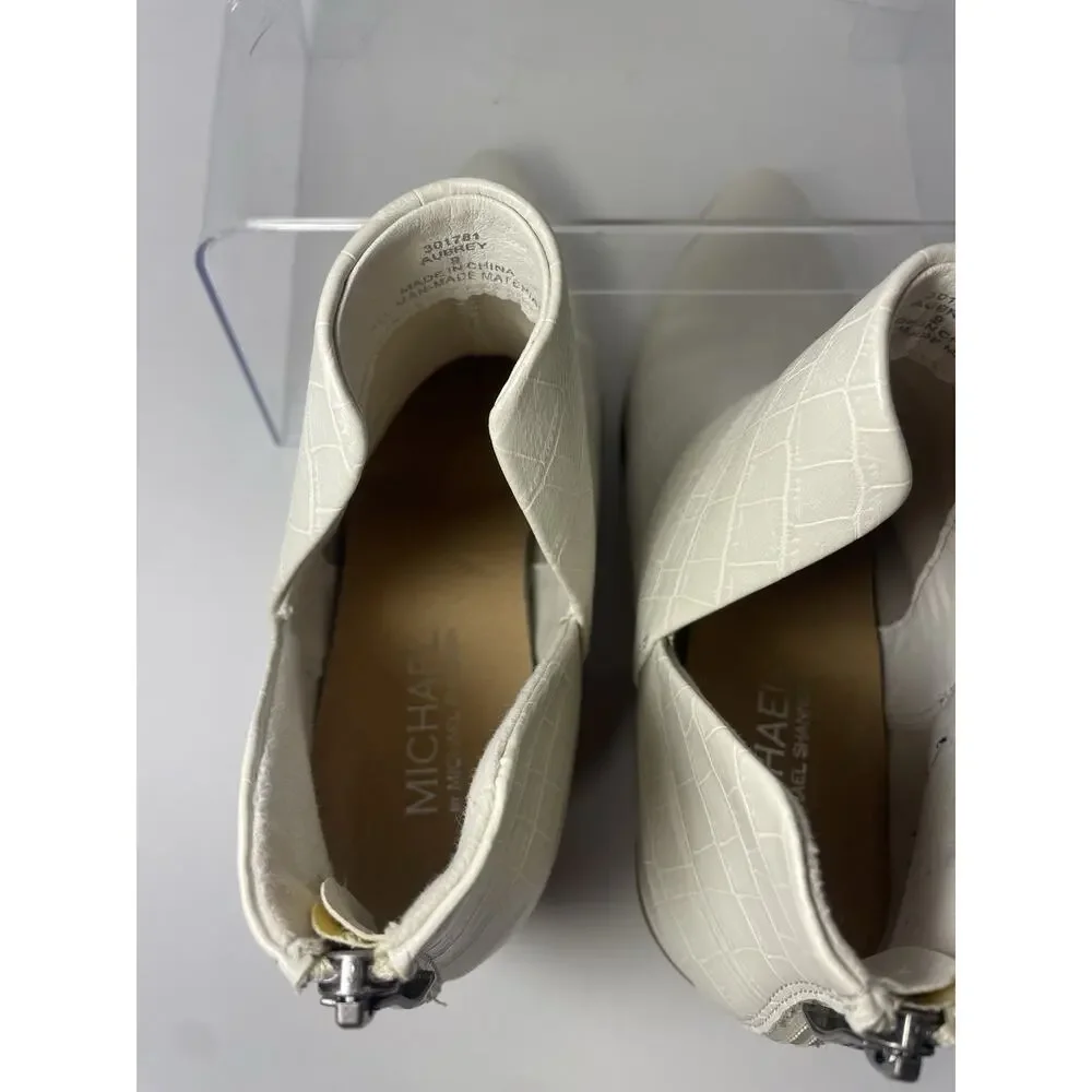 Michael By Michael Shannon Aubrey Cream Croc Ankle Bootie Zip Pointed Toe US 9
